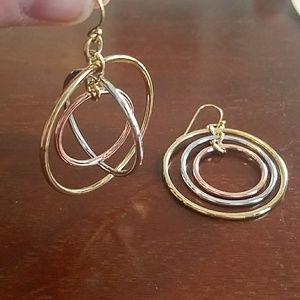 Unique Tri-color Hoops with Pendant